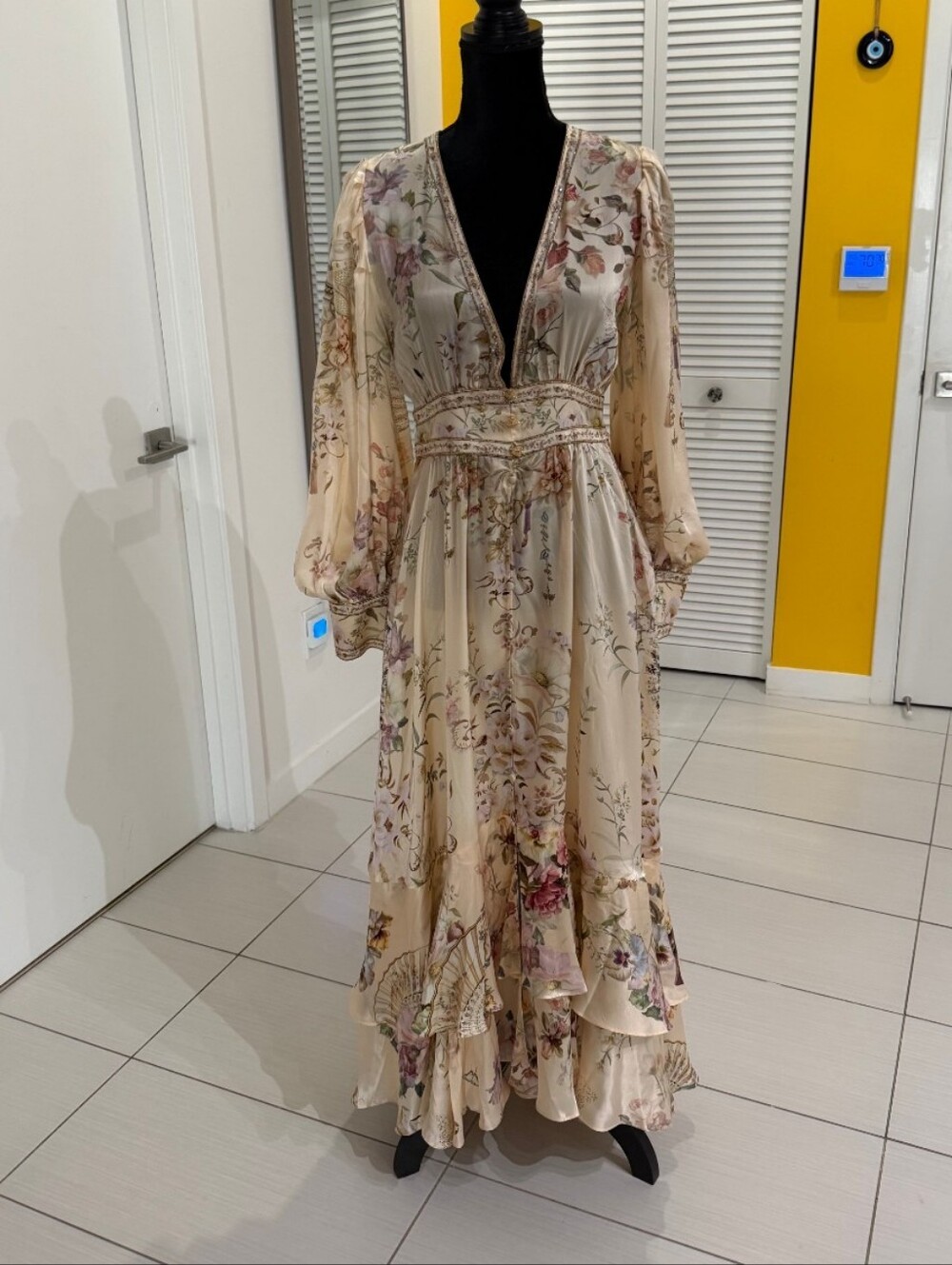 Camilla Cream Floral V-Neck Tiered Maxi Dress